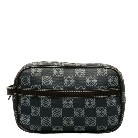 LOEWE Anagram Pouch Navy Brown PVC Leather Women's